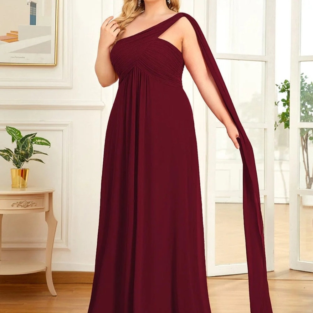 Ever Pretty Red One-Shoulder Ruched Gown